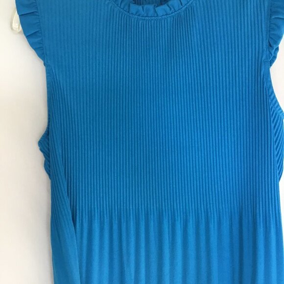 Adrianna Papell Ruffled Neck and Sleeve Mini Pleat Blouse Size Medium in Aqua - Picture 9 of 11